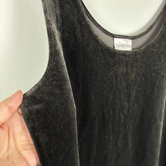 Chicos Velvet Tank Top Women’s Sz 2 / L Stretch Dark Brown Formal Party Holiday - Picture 2 of 6